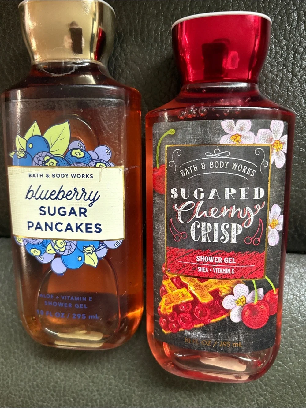 Bath and body shower gel in blueberry sugar pancakes and sugared cherry crisp